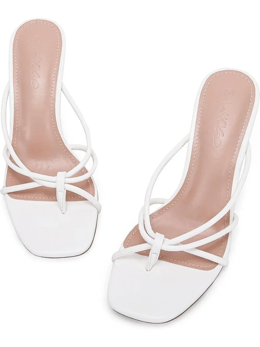 Women’s White Faux Leather Square Open Toe Flip Flops Strappy Thong Mule Sandals